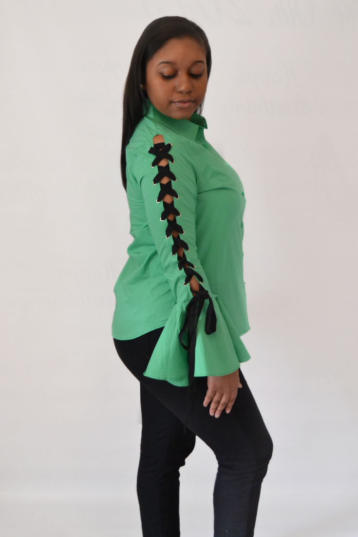 Greenery Lace Up Top